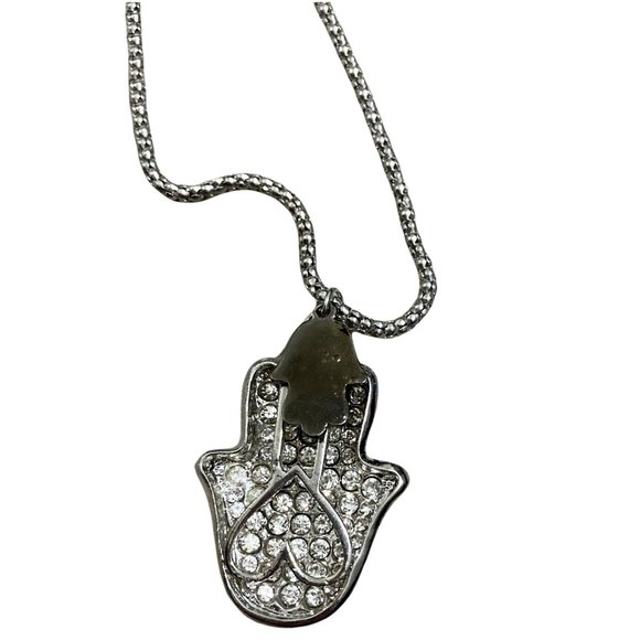 Betsey Johnson Jewelry - Betsey Johnson | NWT Large Rhinestone Hamsa Hand Silver Tone Statement Necklace